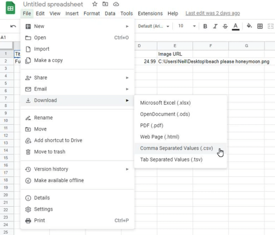 download a csv from google sheets