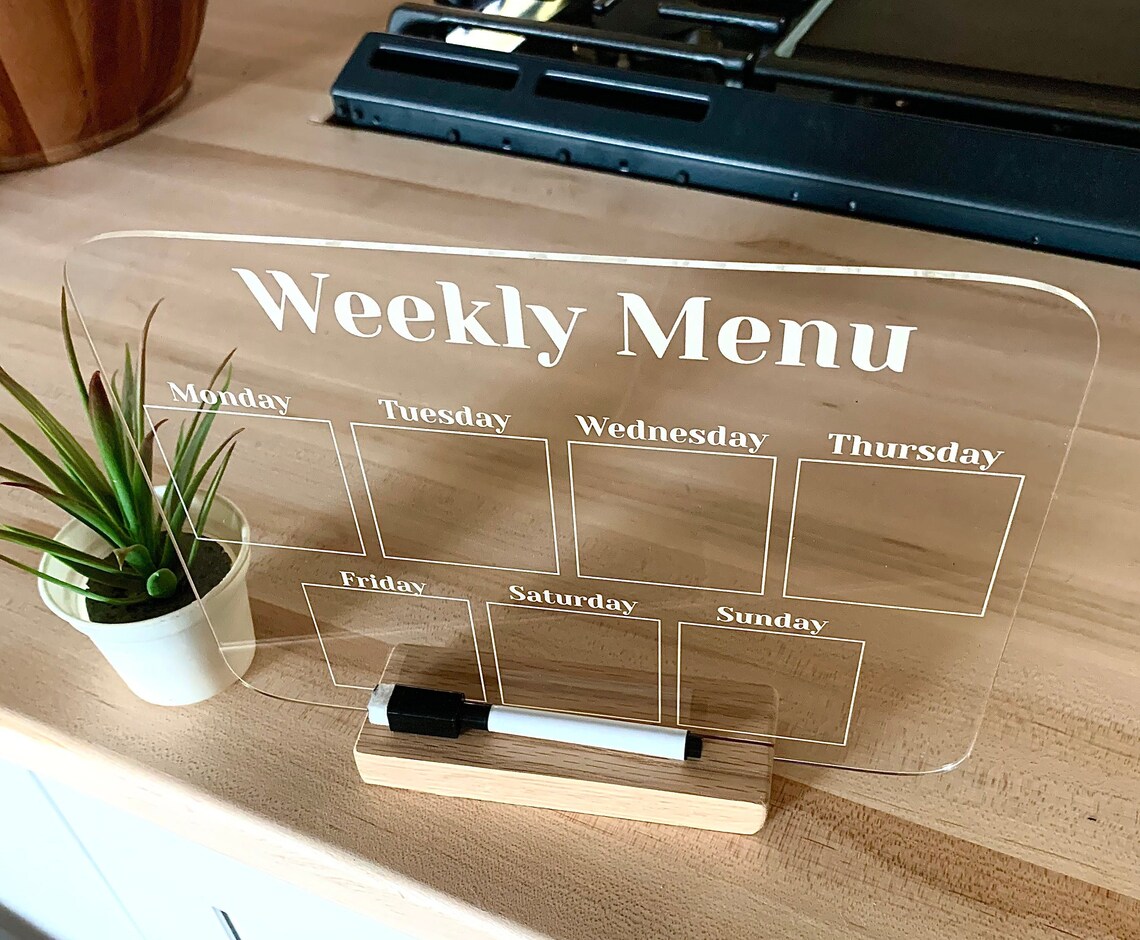 Acrylic Dry Erase Weekly Meal Planner Kitchen Meal Planner Sign Clear Acrylic Weekly Meal Prep Kitchen Menu Board image 1