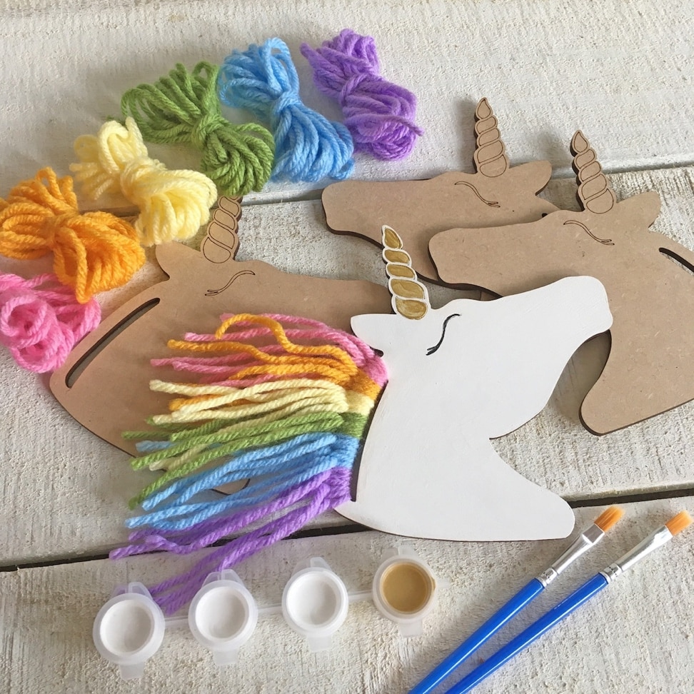 Rainbow Unicorns Kid Craft Paint and Yarn Included Pastel or Bright Colors image 1