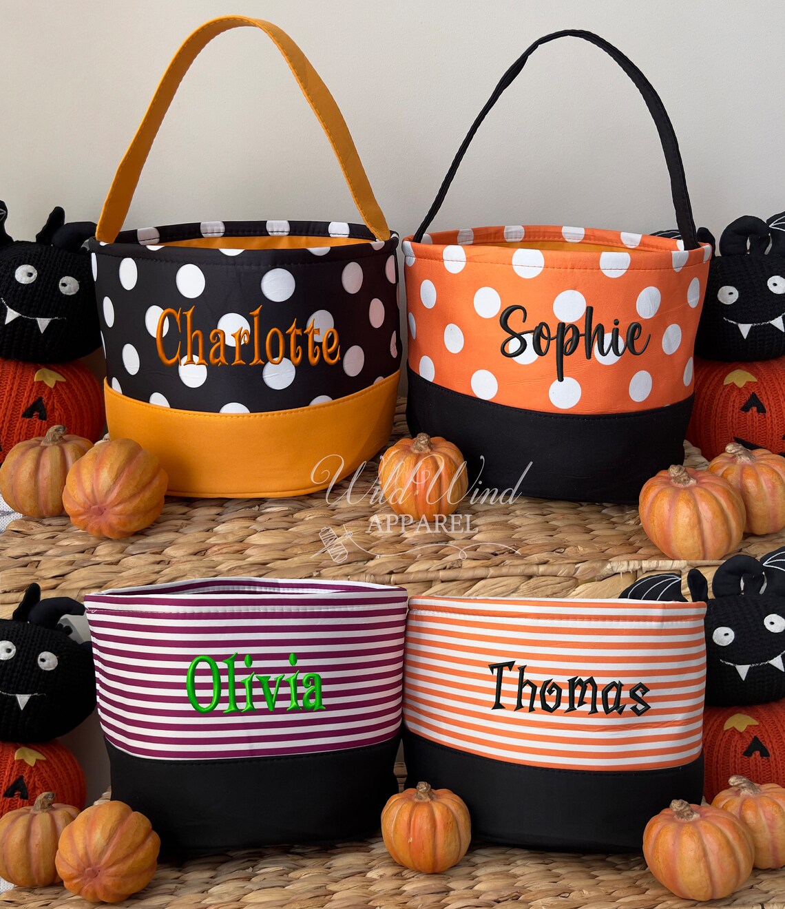 Personalized Halloween Baskets, Trick or Treat Buckets, Embroidered Name Halloween Bucket, Kids Halloween Basket image 1