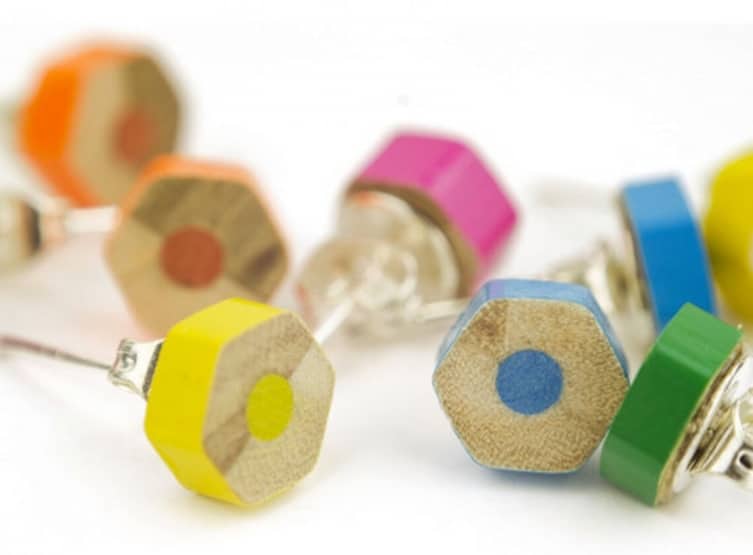 Colouring Pencil Earring Studs Upcycled earrings jewellery hexagon Gift Ladies Upcycling Crayon Wooden wood craft drawing Handmade Bristol image 1