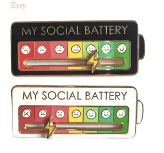 Social Battery Pin 2pc Multicolor B/W