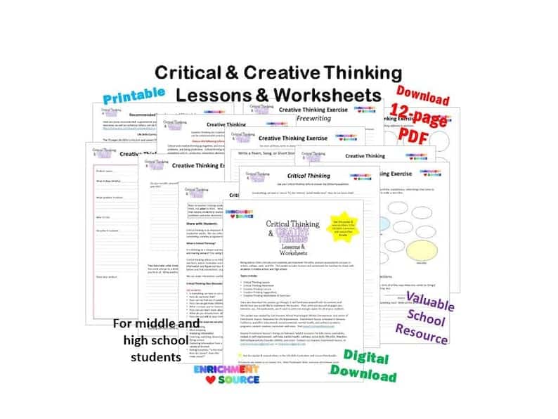 Critical Thinking Creative Thinking Lesson, Worksheets, Exercises for Middle School, High School Students, Life Skills Social Learning image 1