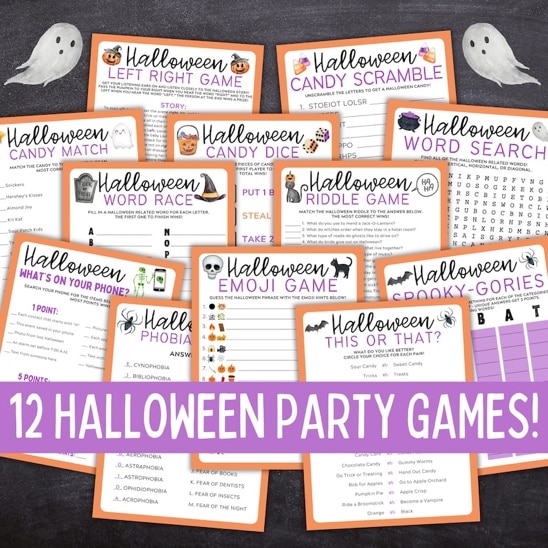 Halloween Printable 12 Game Bundle Halloween Party Games Halloween Games for Kids Teens and Adults Halloween Printable Activities image 1