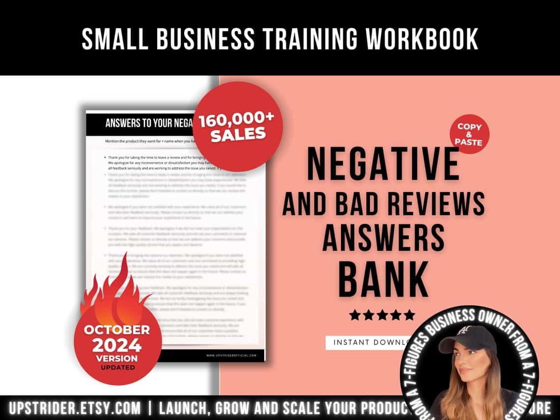 The Ultimate Negative Reviews Responses Examples Template, Etsy and Business Answers Prompts Bank For Bad 1-star Reviews, Feedback Answers image 1