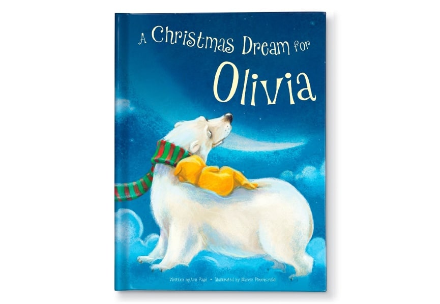 A book cover of a christmas dream for olivia Description automatically generated