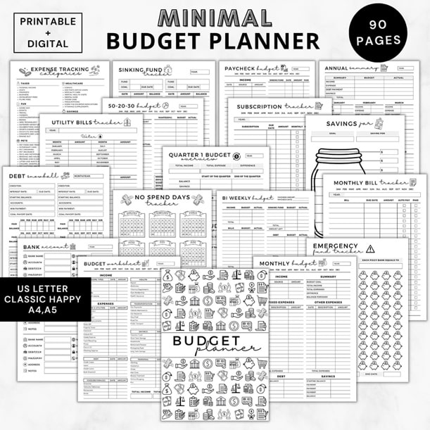 A collection of budget planner sheets Description automatically generated