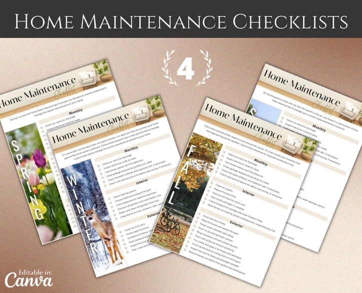 A group of home maintenance checklist Description automatically generated