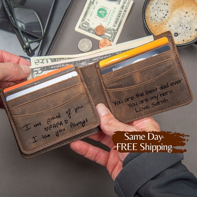 Christmas Gift, Personalised Engraved Men's Leather Wallet, Personalized custom logo, Gift for Dad/Him, Personalized Wallet, Mens Wallet, Engraved Wallet, Groomsmen Wallet, Leather Wallet, Boyfriend Gift for Men, Father Day Gift for Him