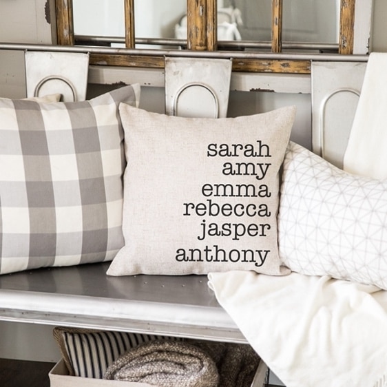 Personalized Family Name Throw Pillow Case, Customize with Names Housewarming Cover Gift, 18X18 Covers Gifts, Family Christmas Gifts for Mom image 1