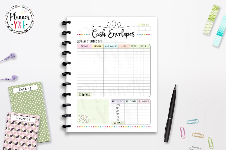 Cash Envelope Planner Printable, Budget Tracker, INSTANT DOWNLOAD, Full Page, Half Page, 8.5"x11", Classic Happy Planner, A4, A5 image 1