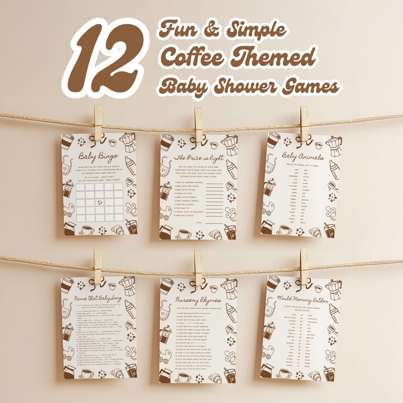 Baby Shower Games Bundle Digital, A Baby is Brewing, Coffee Theme, Modern Baby Shower Games Pack, Editable, Printable - BS64