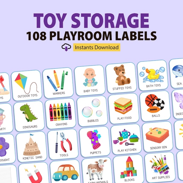 Printable Playroom Toy Labels: Illustrated Storage Organizer (PDF Download) image 1