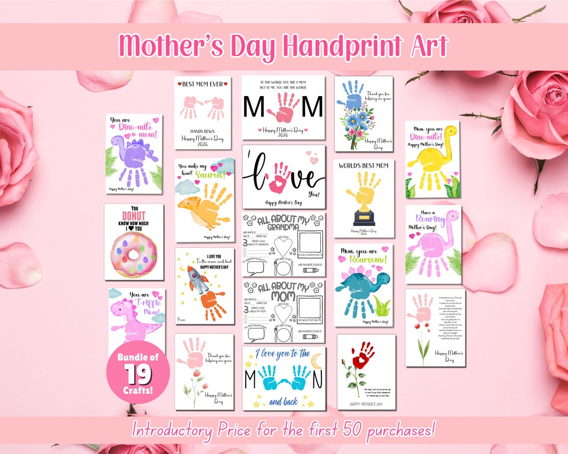 Mother's Day Printable Bundle, Mother's Day Handprint Art Mothers Day Gift, Mommy Handprint Art, Mothers Day Craft Activity, All about Mom image 1