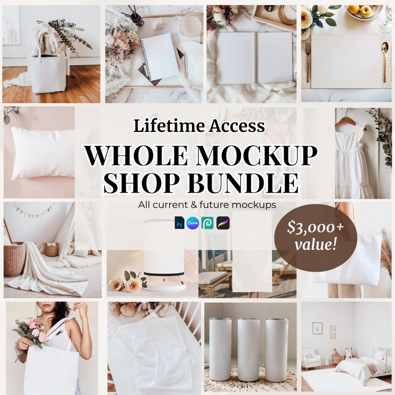 Whole shop mockup bundle lifetime access mockup Canva PSD mockup bundle full mockup bundle for Procreate Printify POD mockup bundle AOP mock image 1