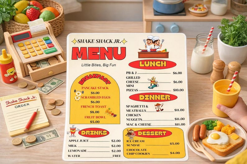 Kids Play Restaurant Menu - Printable Pretend Play Set (PDF Download) image 1